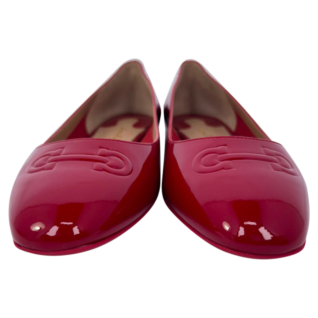 Women's Salvatore Ferragamo Horsebit Ballet Flats in Burgundy Patent Leather