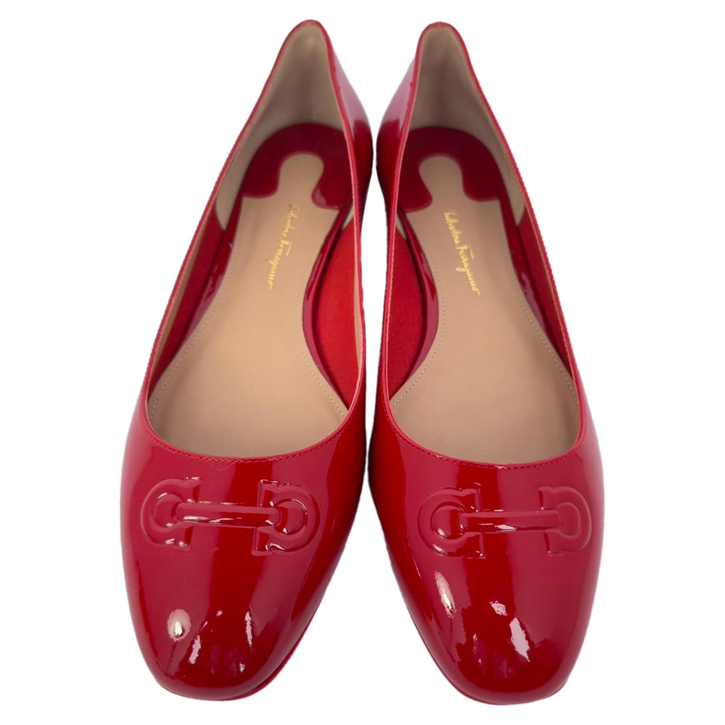 Women's Salvatore Ferragamo Horsebit Ballet Flats in Burgundy Patent Leather