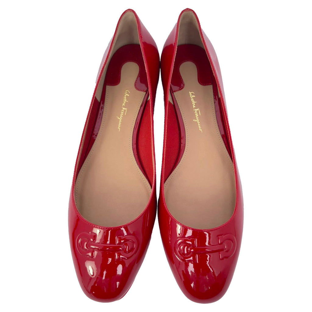 Women's Salvatore Ferragamo Horsebit Ballet Flats in Burgundy Patent Leather