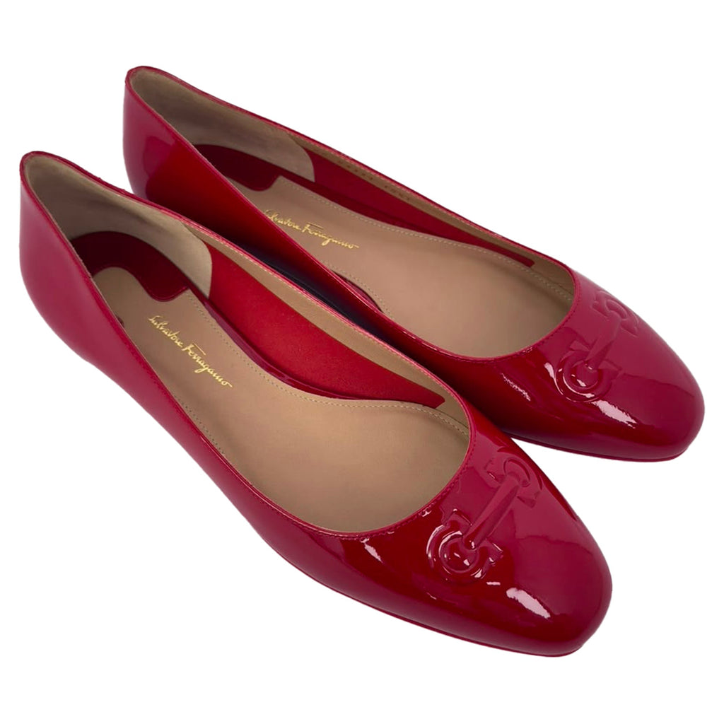 Women's Salvatore Ferragamo Horsebit Ballet Flats in Burgundy Patent Leather