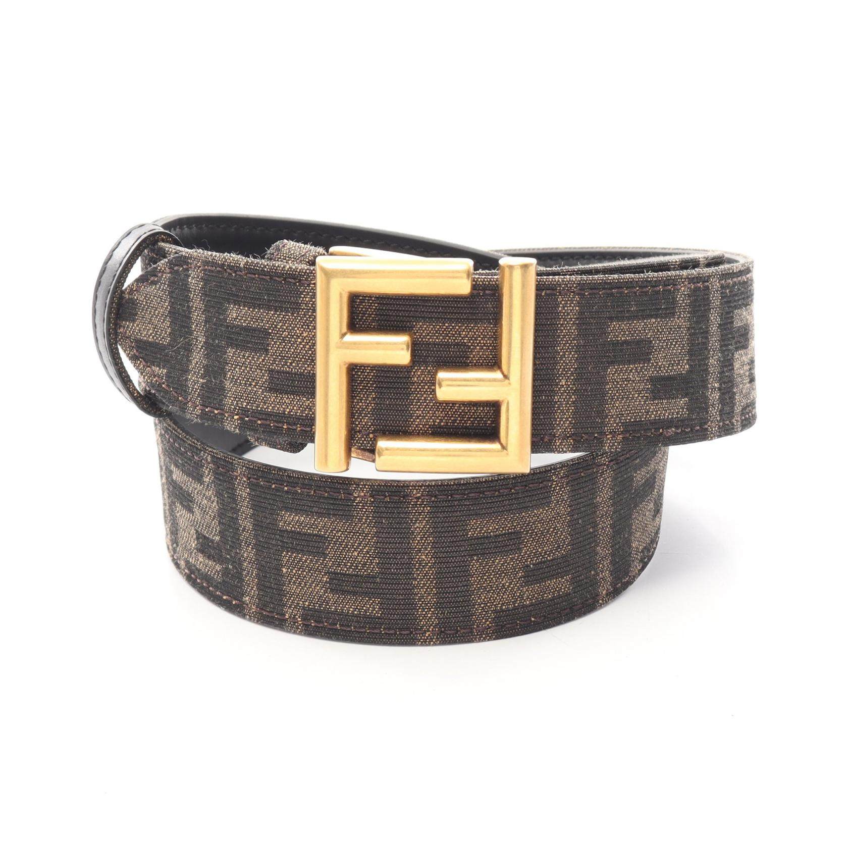 Fendi FF Logo Reversible Leather Canvas Belt