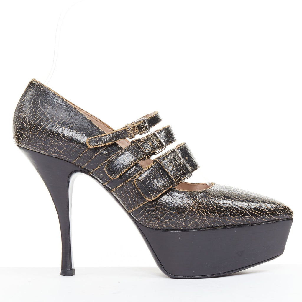 Women's Miu Miu Leather Triple Strap Platform Heels