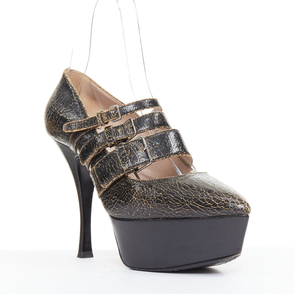 Women's Miu Miu Leather Triple Strap Platform Heels