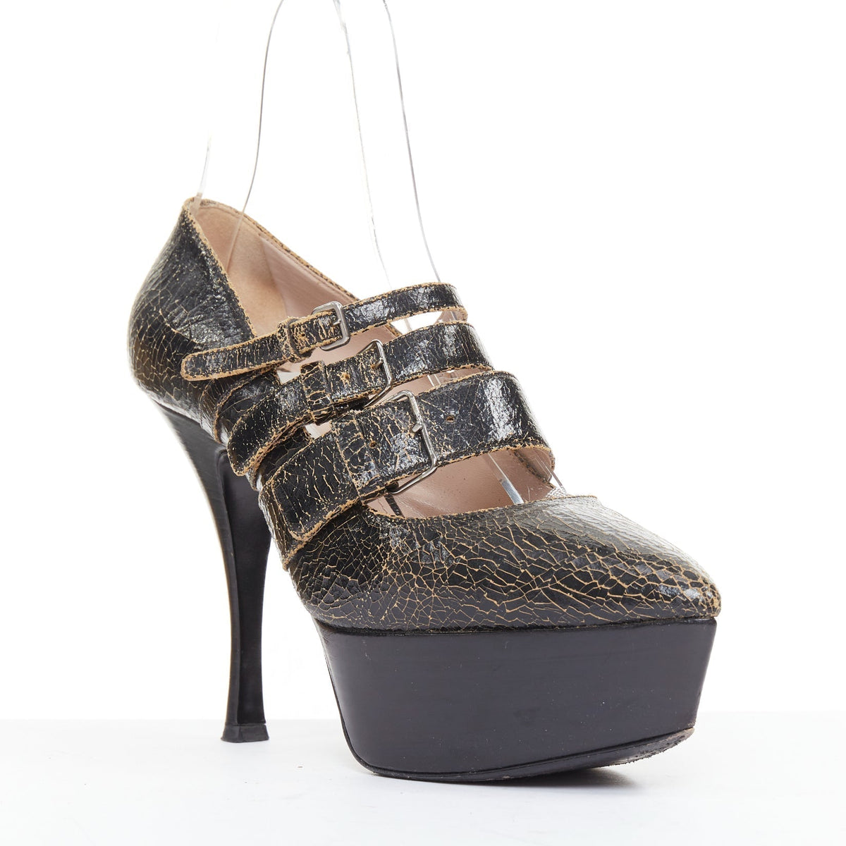 Women's Miu Miu Leather Triple Strap Platform Heels