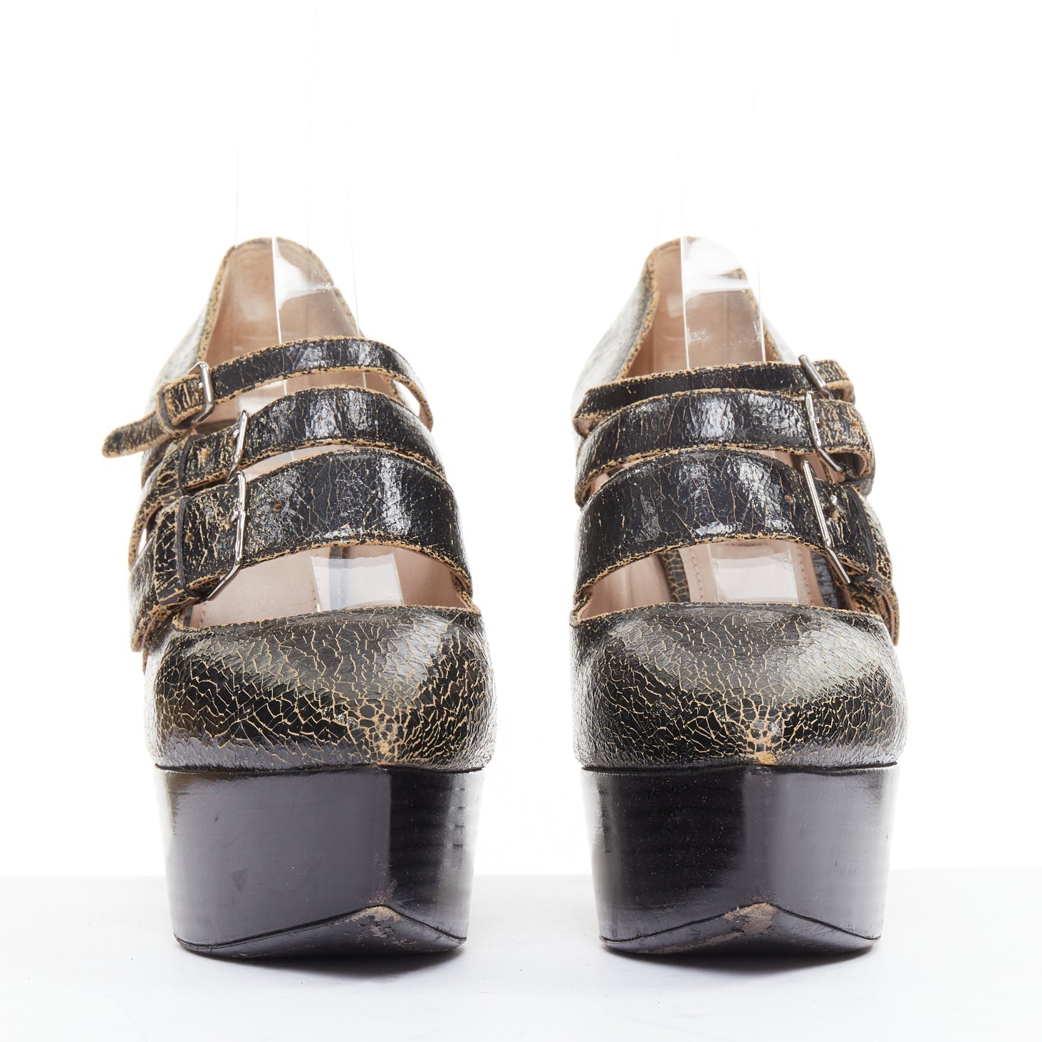 Women's Miu Miu Leather Triple Strap Platform Heels