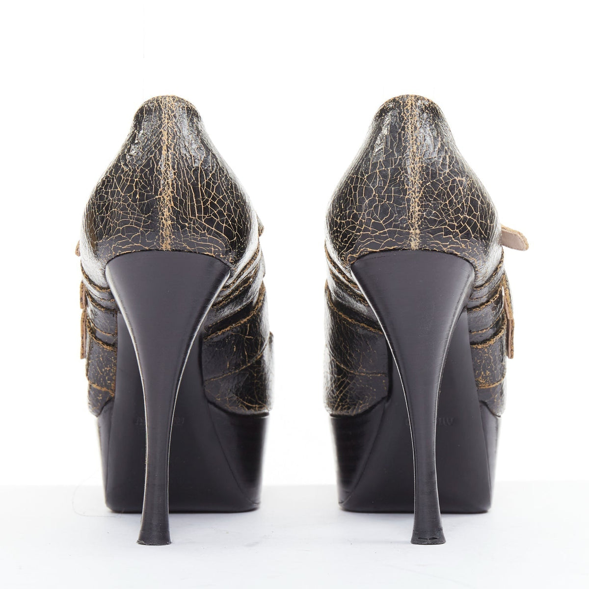 Women's Miu Miu Leather Triple Strap Platform Heels