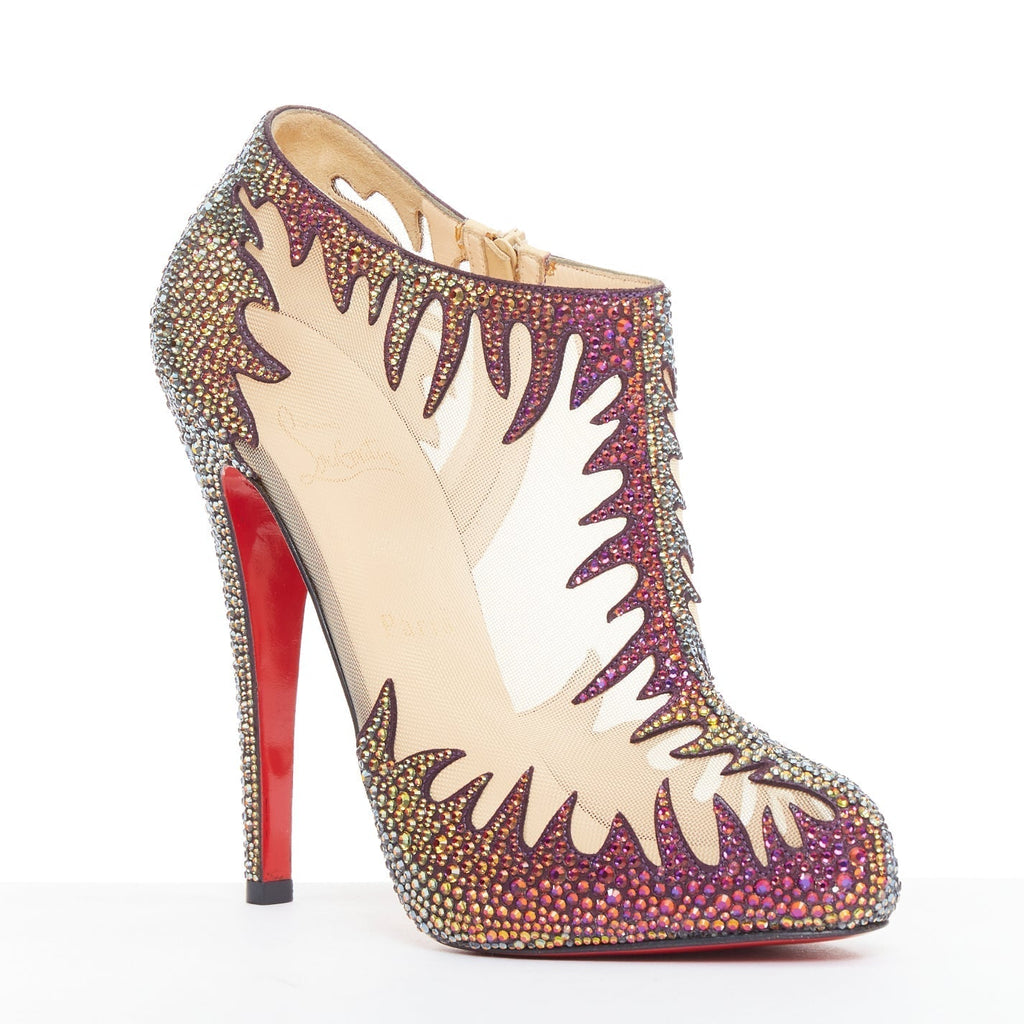 Women's Christian Louboutin Suede Crystal Mesh Boots