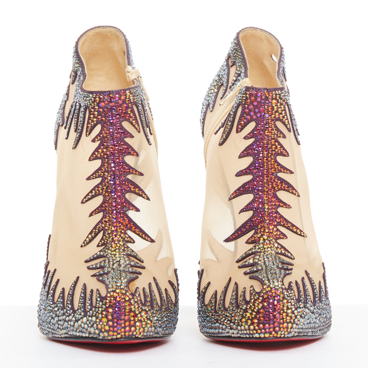 Women's Christian Louboutin Suede Crystal Mesh Boots