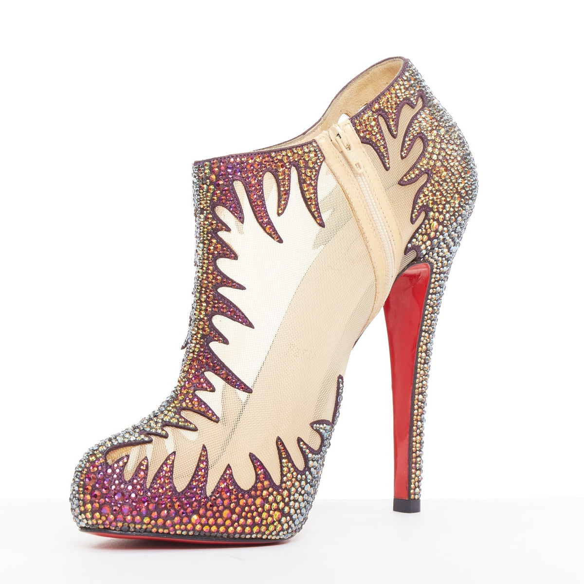 Women's Christian Louboutin Suede Crystal Mesh Boots