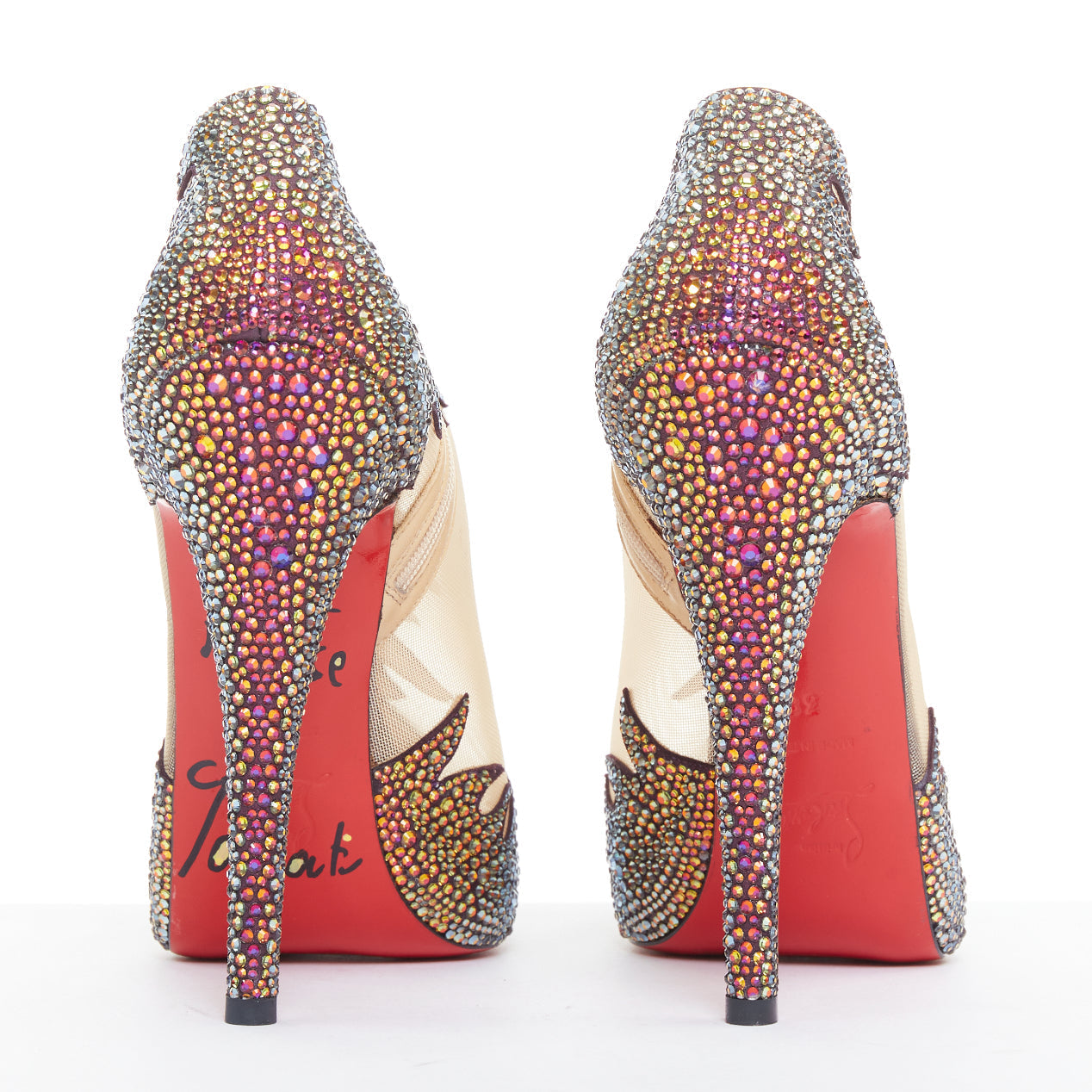 Women's Christian Louboutin Suede Crystal Mesh Boots