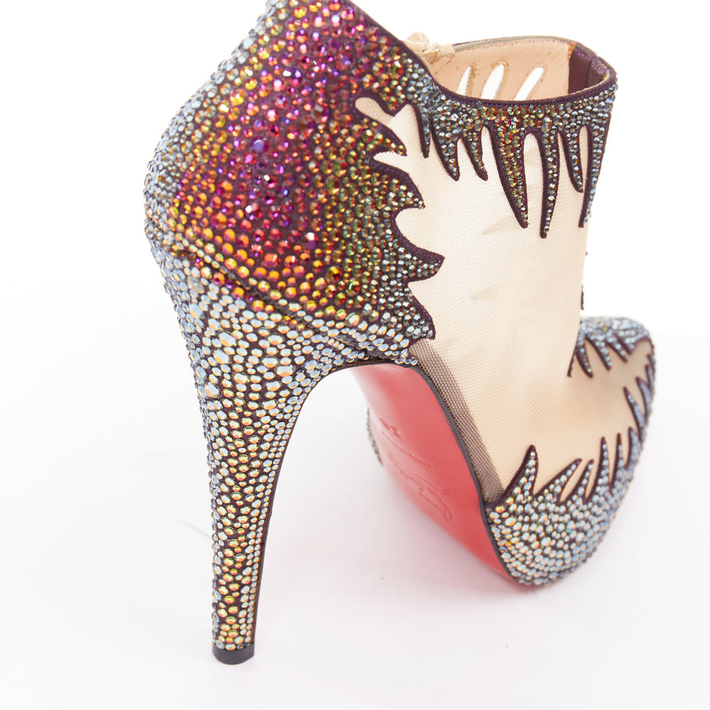 Women's Christian Louboutin Suede Crystal Mesh Boots