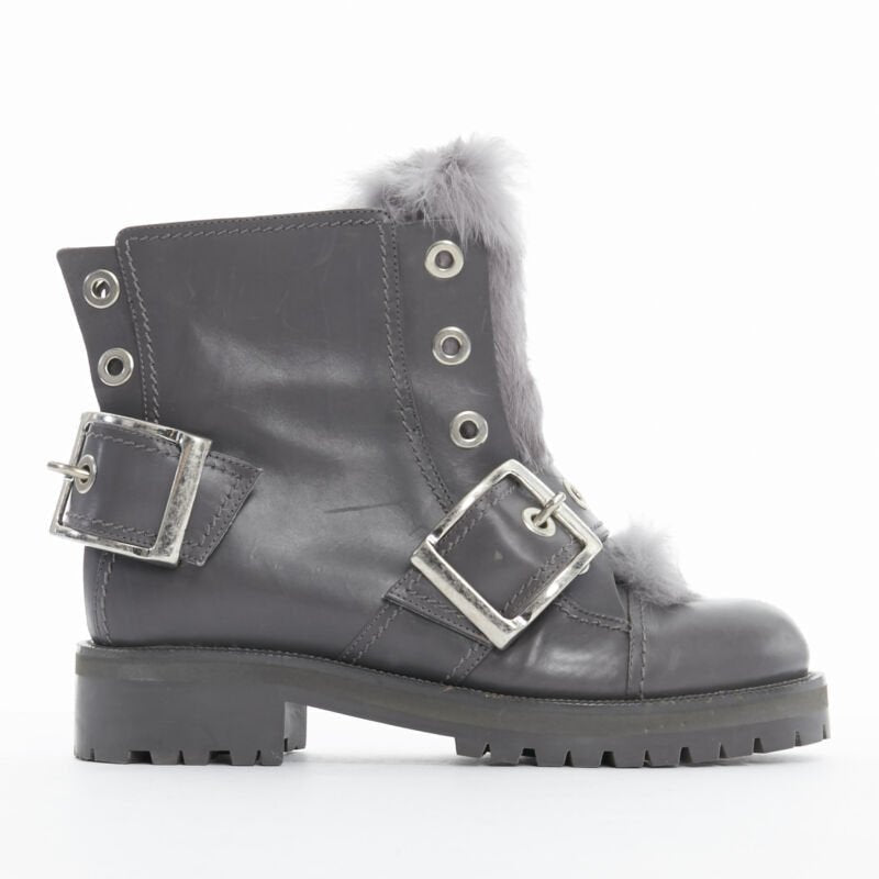 Women's Alexander Mcqueen Leather Fur Combat Boot