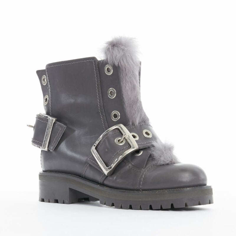 Women's Alexander Mcqueen Leather Fur Combat Boot