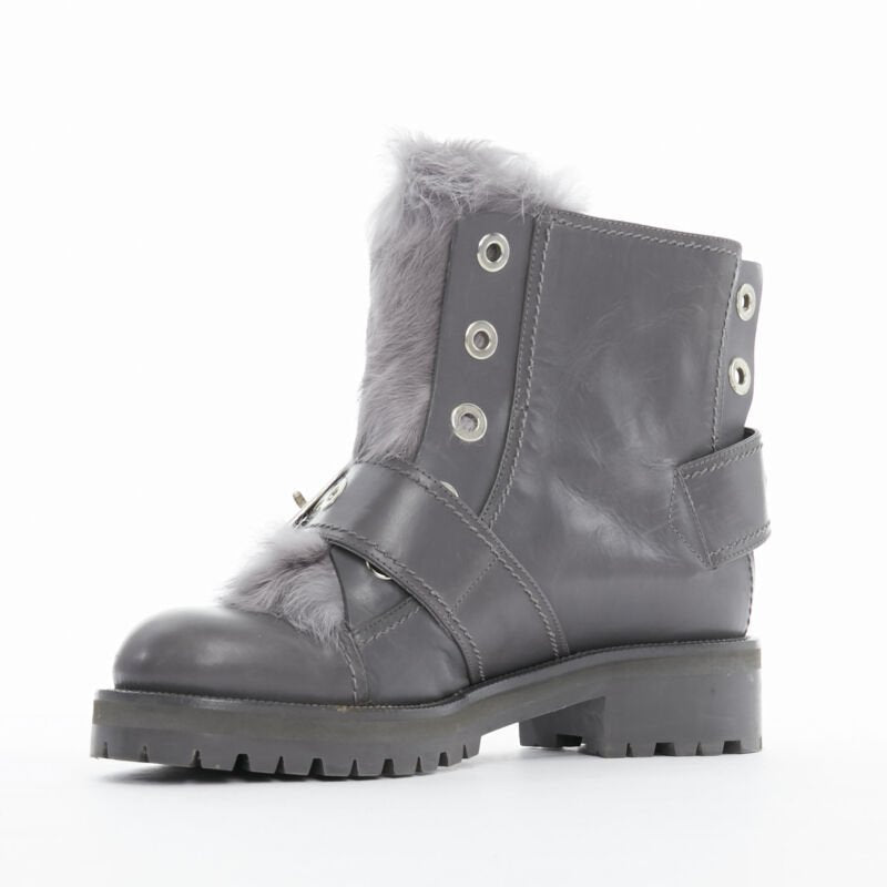 Women's Alexander Mcqueen Leather Fur Combat Boot