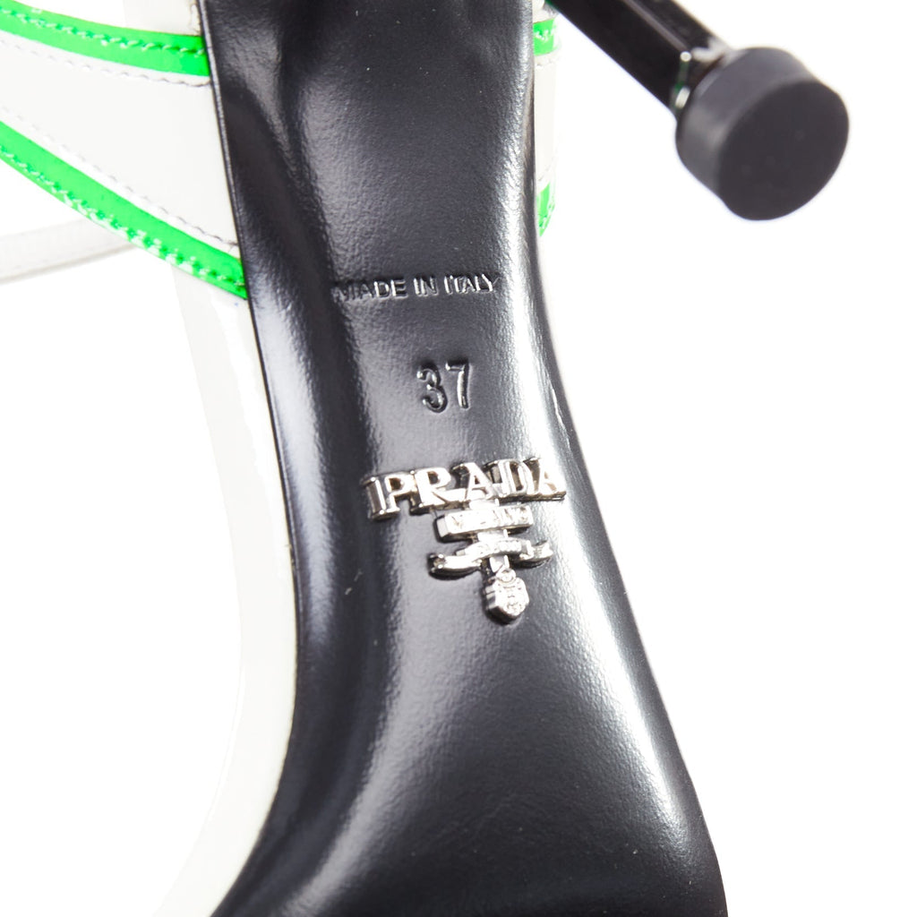 Women's Prada 2018 Patent Leather Mid Heel Sandals