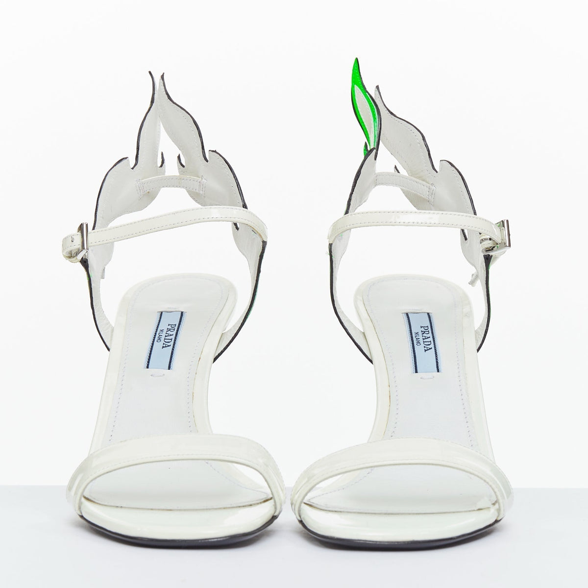 Women's Prada 2018 Patent Leather Mid Heel Sandals