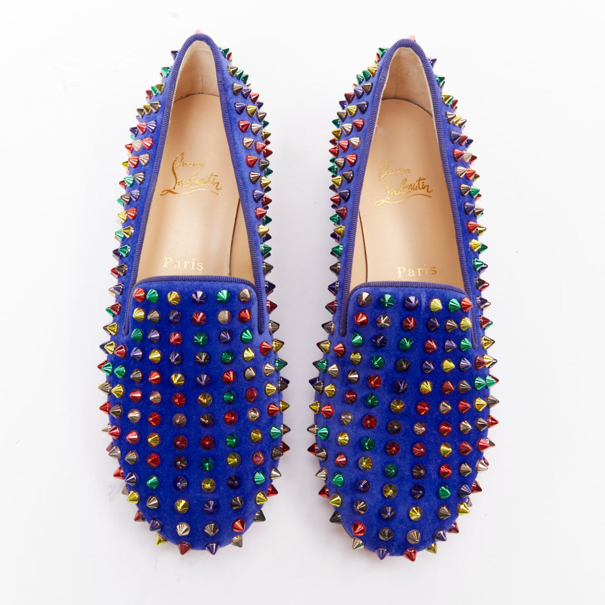 Women's Christian Louboutin Suede Spike Flats