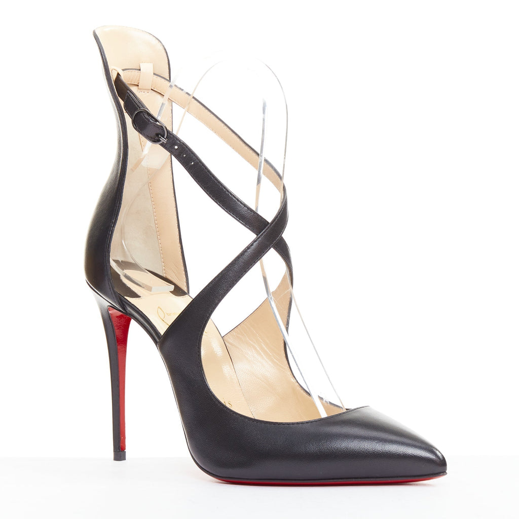 Women's Christian Louboutin Leather Cross Strap Pumps