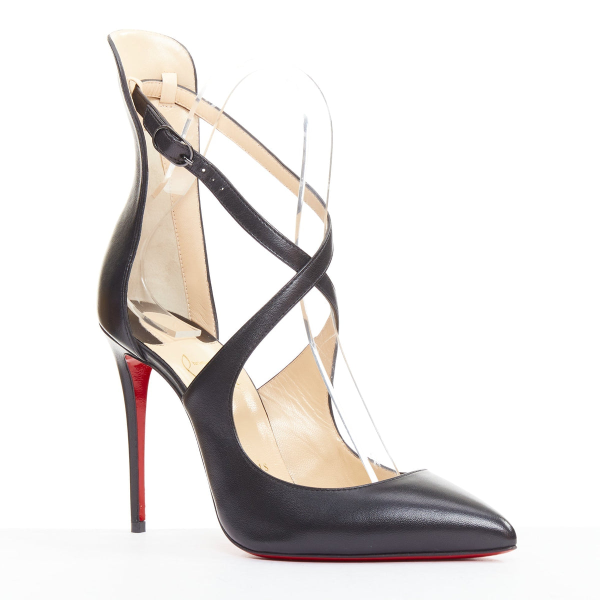 Women's Christian Louboutin Leather Cross Strap Pumps
