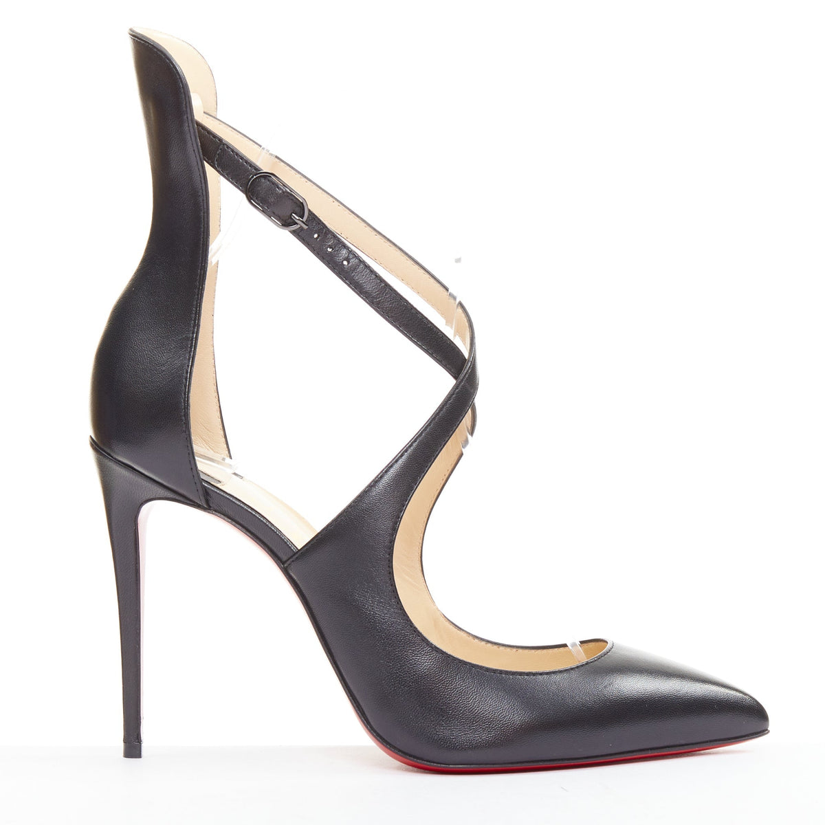Women's Christian Louboutin Leather Cross Strap Pumps