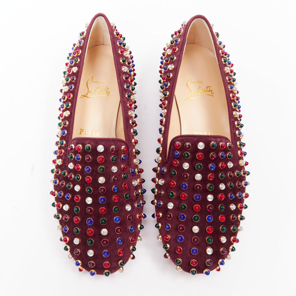 Women's Christian Louboutin Suede Stone Stud Loafers