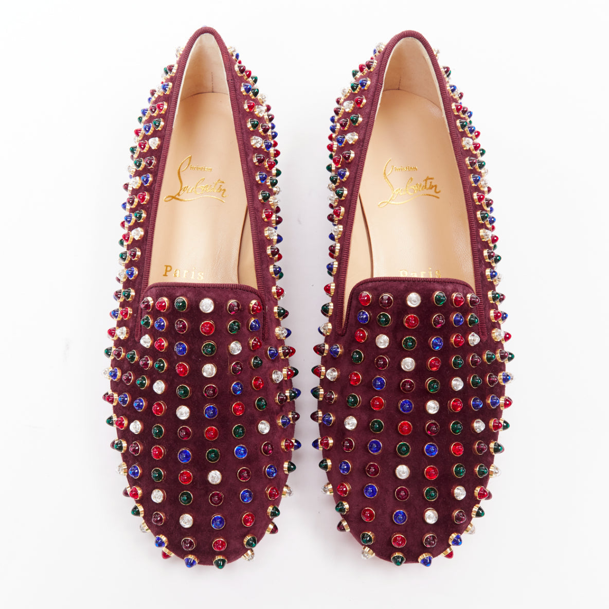 Women's Christian Louboutin Suede Stone Stud Loafers