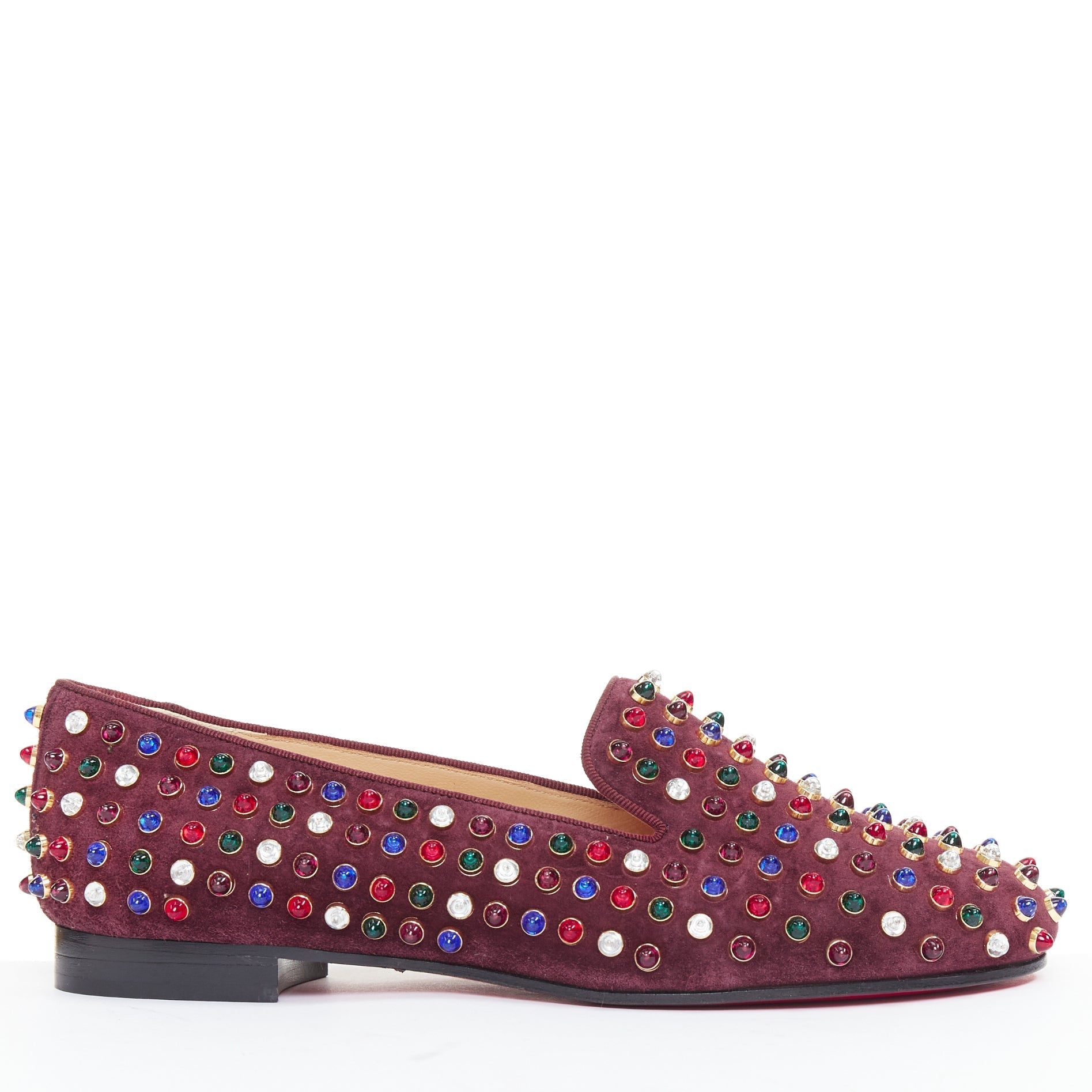 Women's Christian Louboutin Suede Stone Stud Loafers