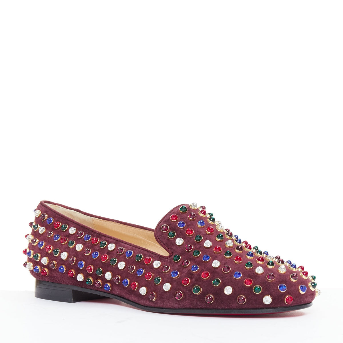 Women's Christian Louboutin Suede Stone Stud Loafers