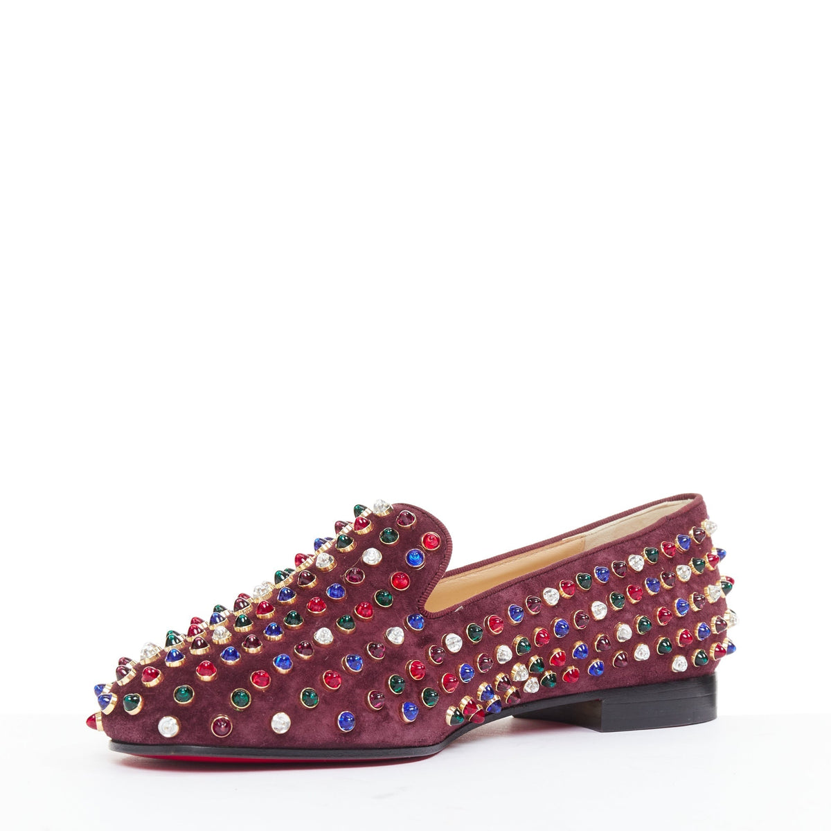 Women's Christian Louboutin Suede Stone Stud Loafers