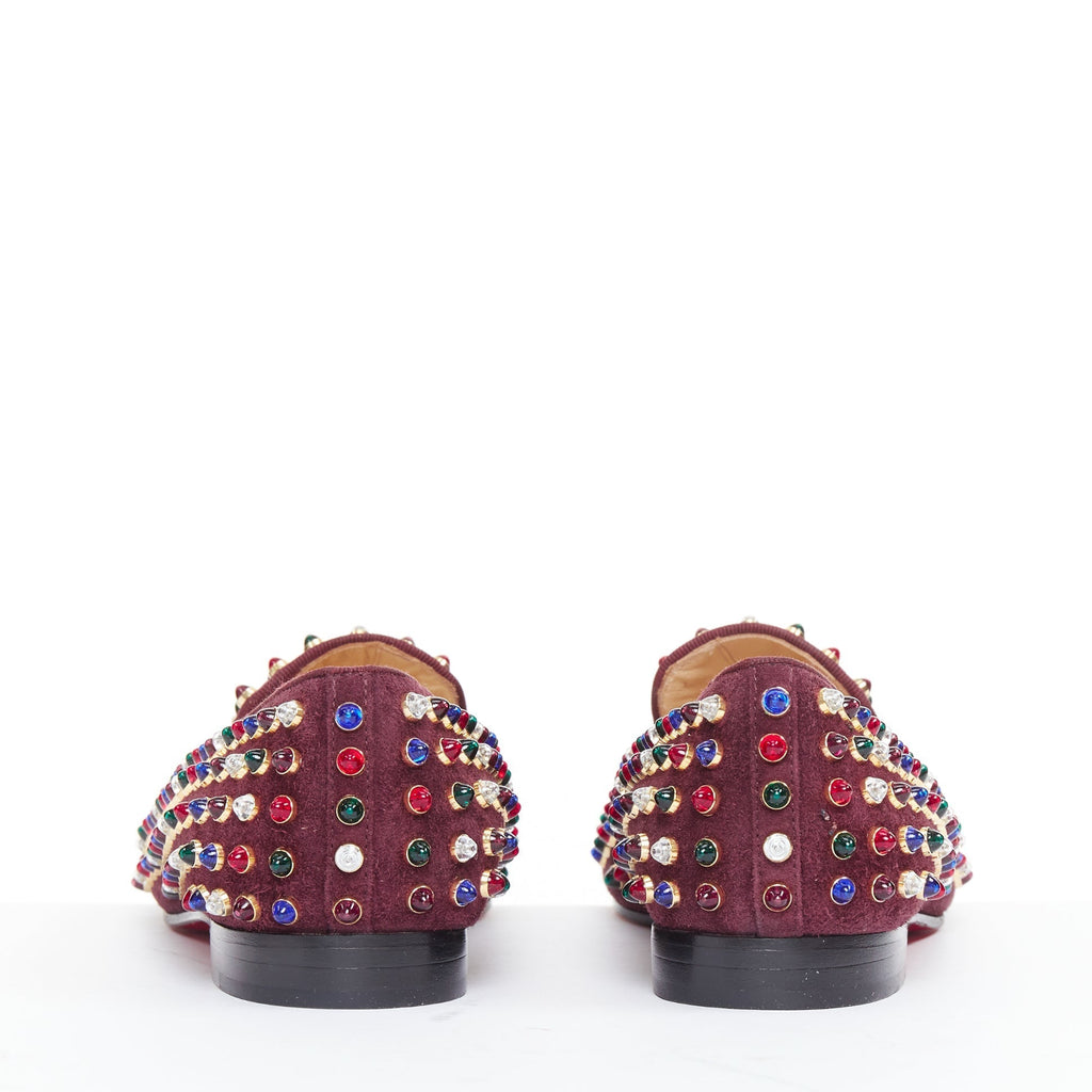 Women's Christian Louboutin Suede Stone Stud Loafers