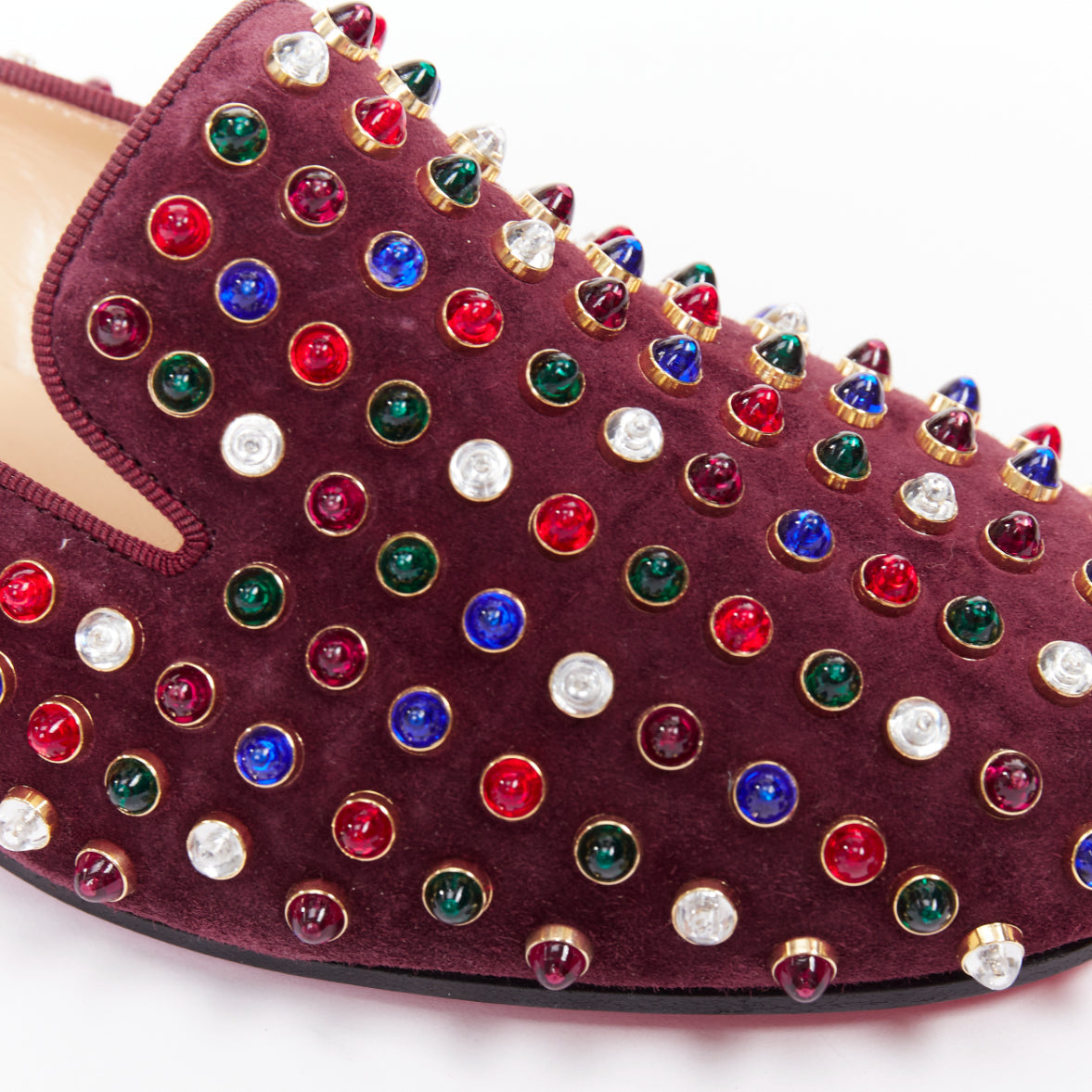Women's Christian Louboutin Suede Stone Stud Loafers