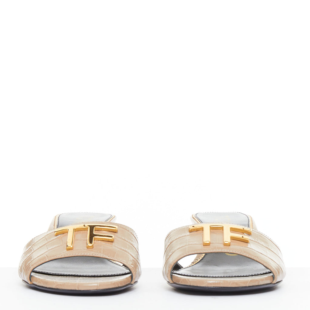 Women's Tom Ford Croc Embossed Leather Sandal