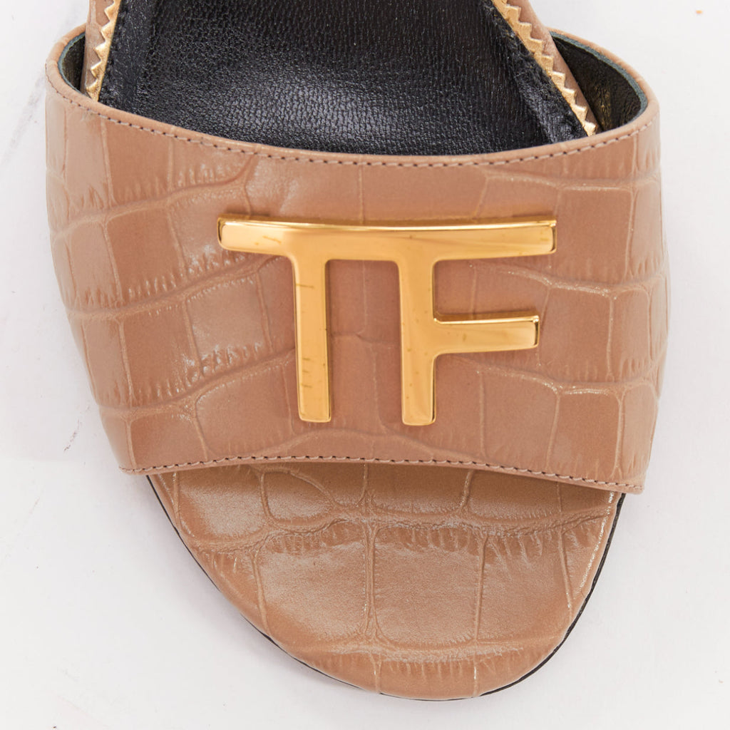 Women's Tom Ford Croc Embossed Leather Sandal