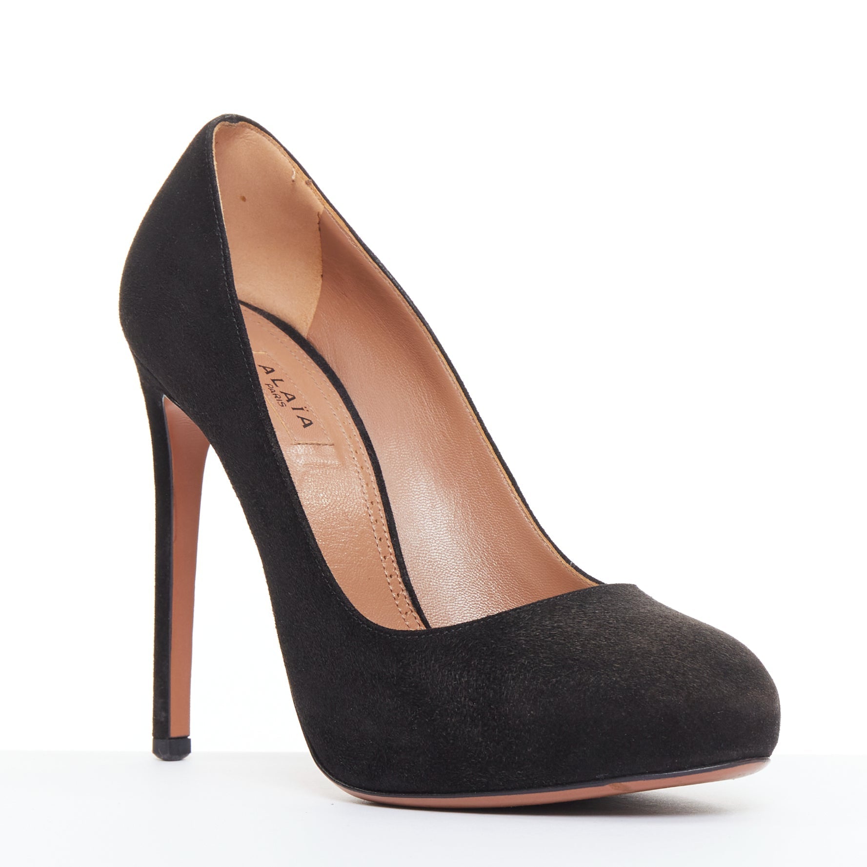 Women's Alaia Suede Leather Almond Toe Court Pumps