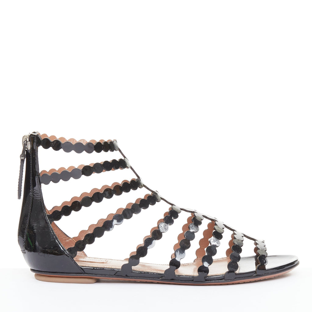 Women's Alaia Patent Scalloped Cage Sandals
