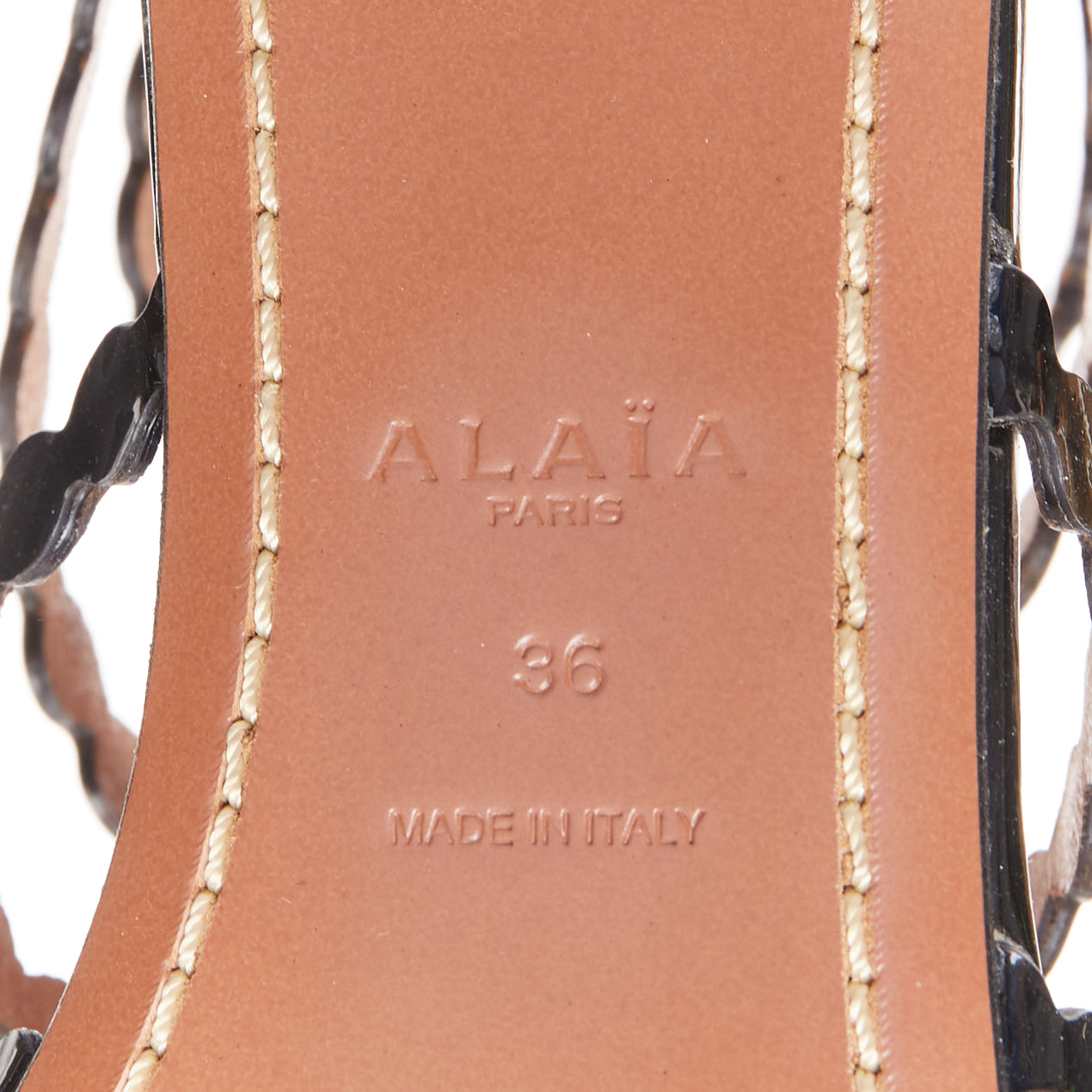 Women's Alaia Patent Scalloped Cage Sandals