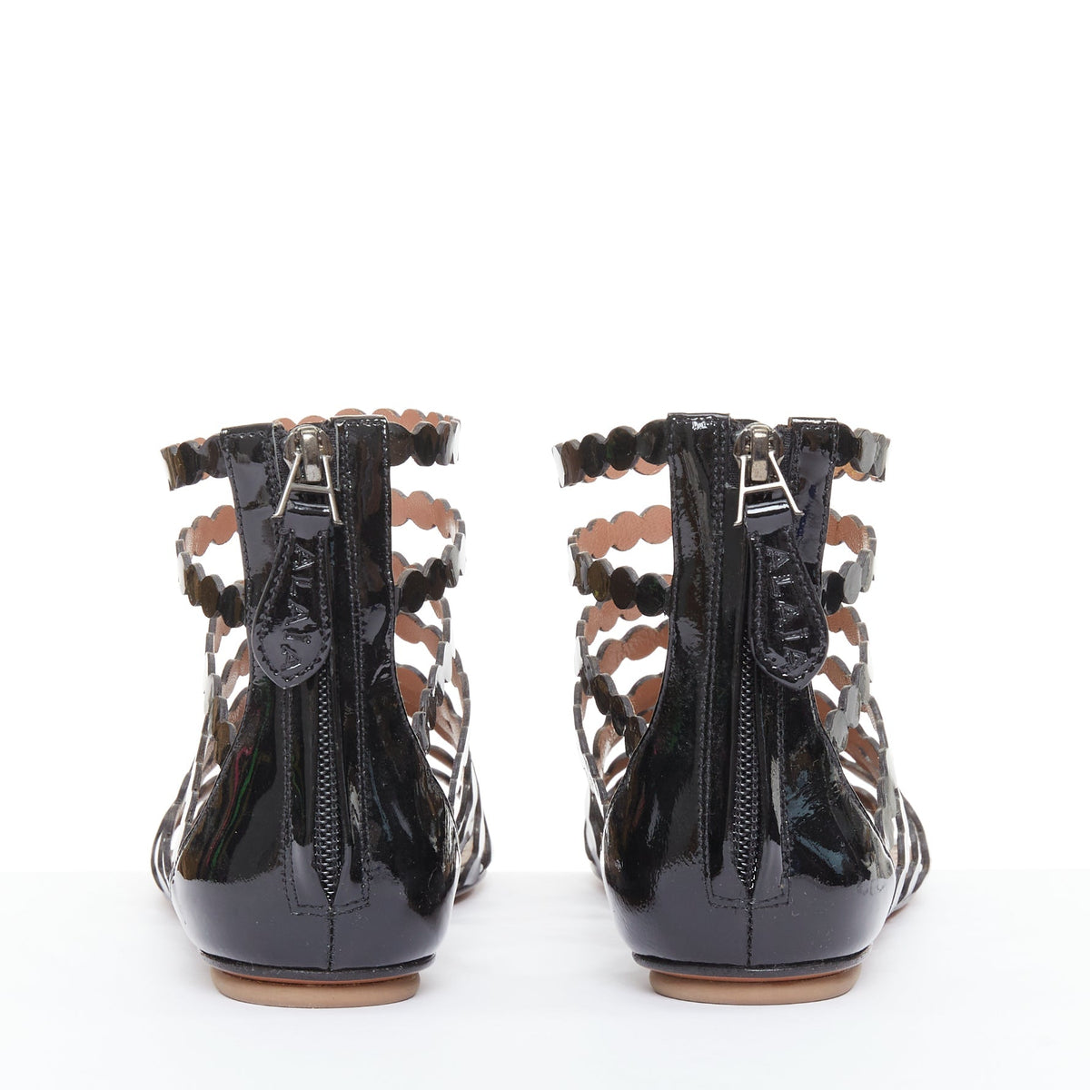 Women's Alaia Patent Scalloped Cage Sandals