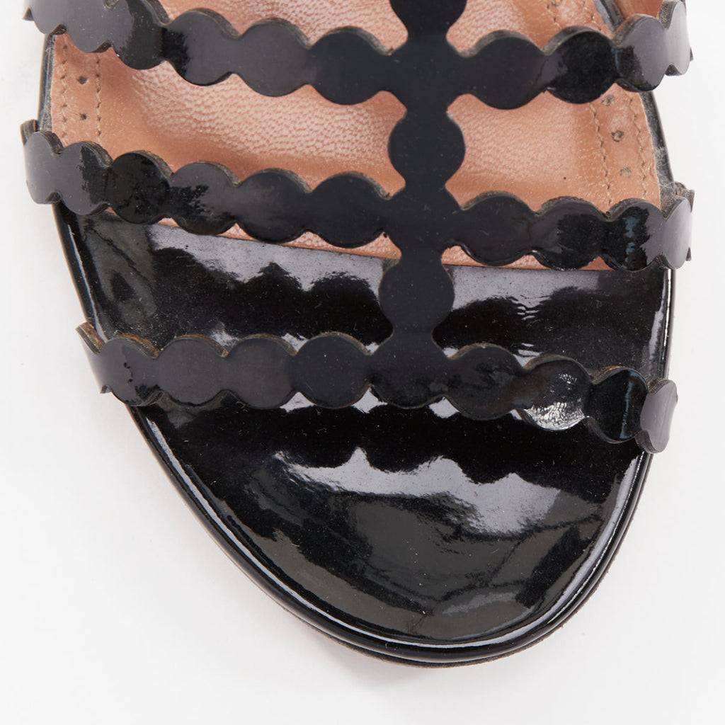 Women's Alaia Patent Scalloped Cage Sandals