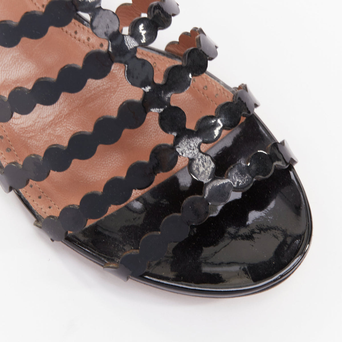 Women's Alaia Patent Scalloped Cage Sandals