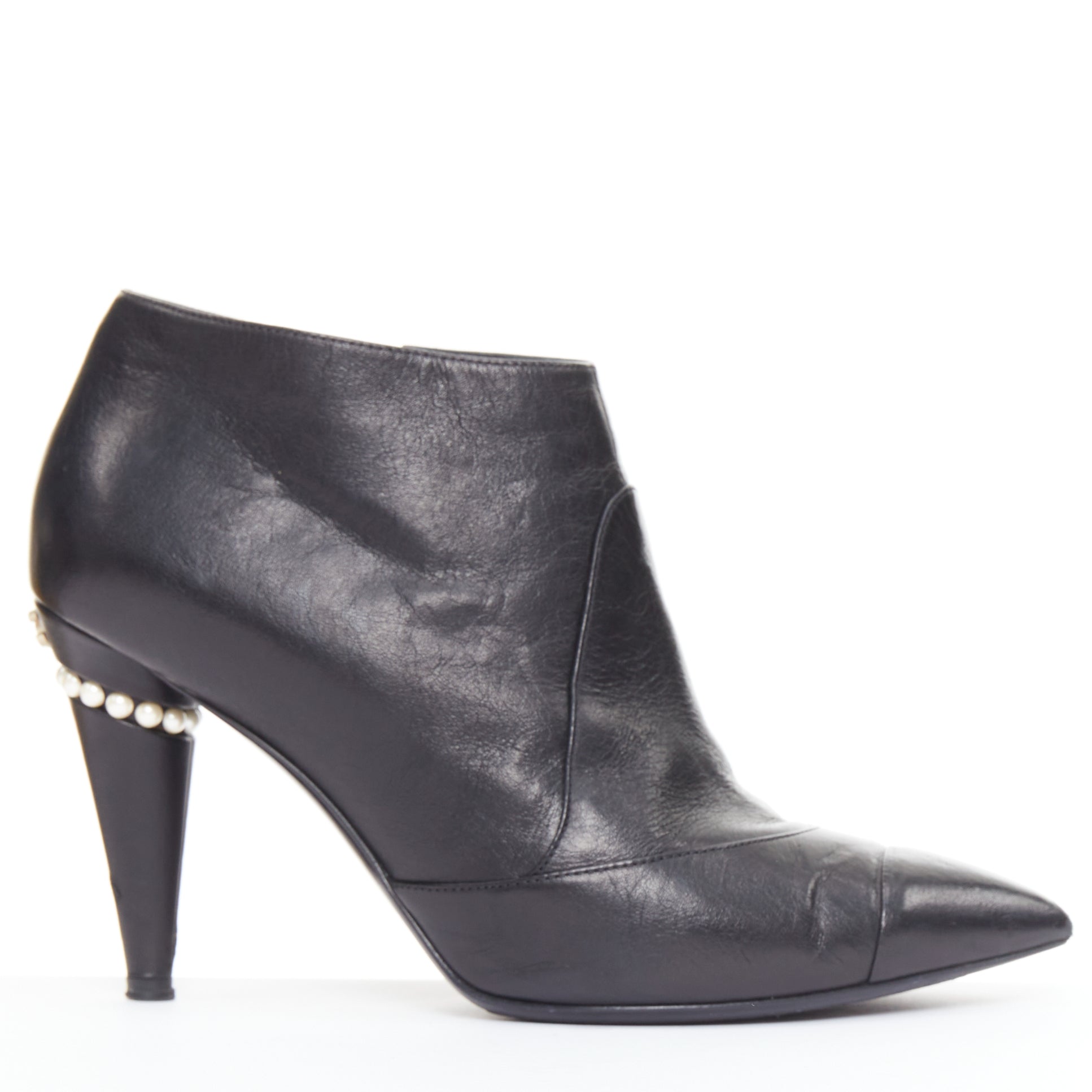 Women's Chanel Leather Cone Heel Ankle Boots
