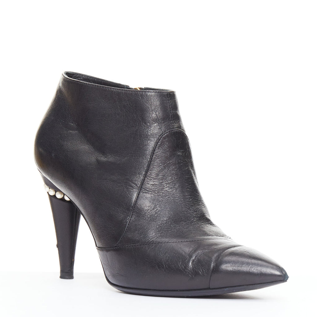 Women's Chanel Leather Cone Heel Ankle Boots