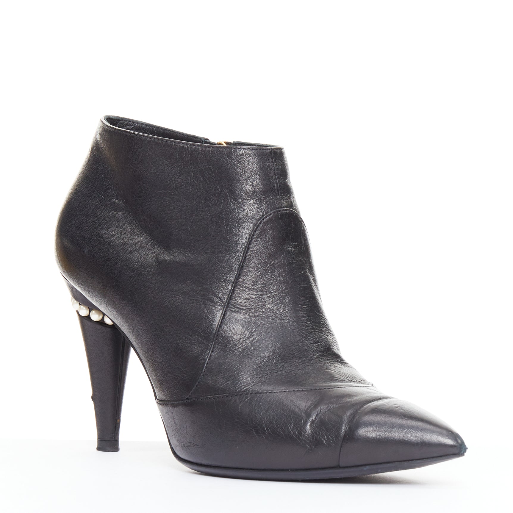 Women's Chanel Leather Cone Heel Ankle Boots