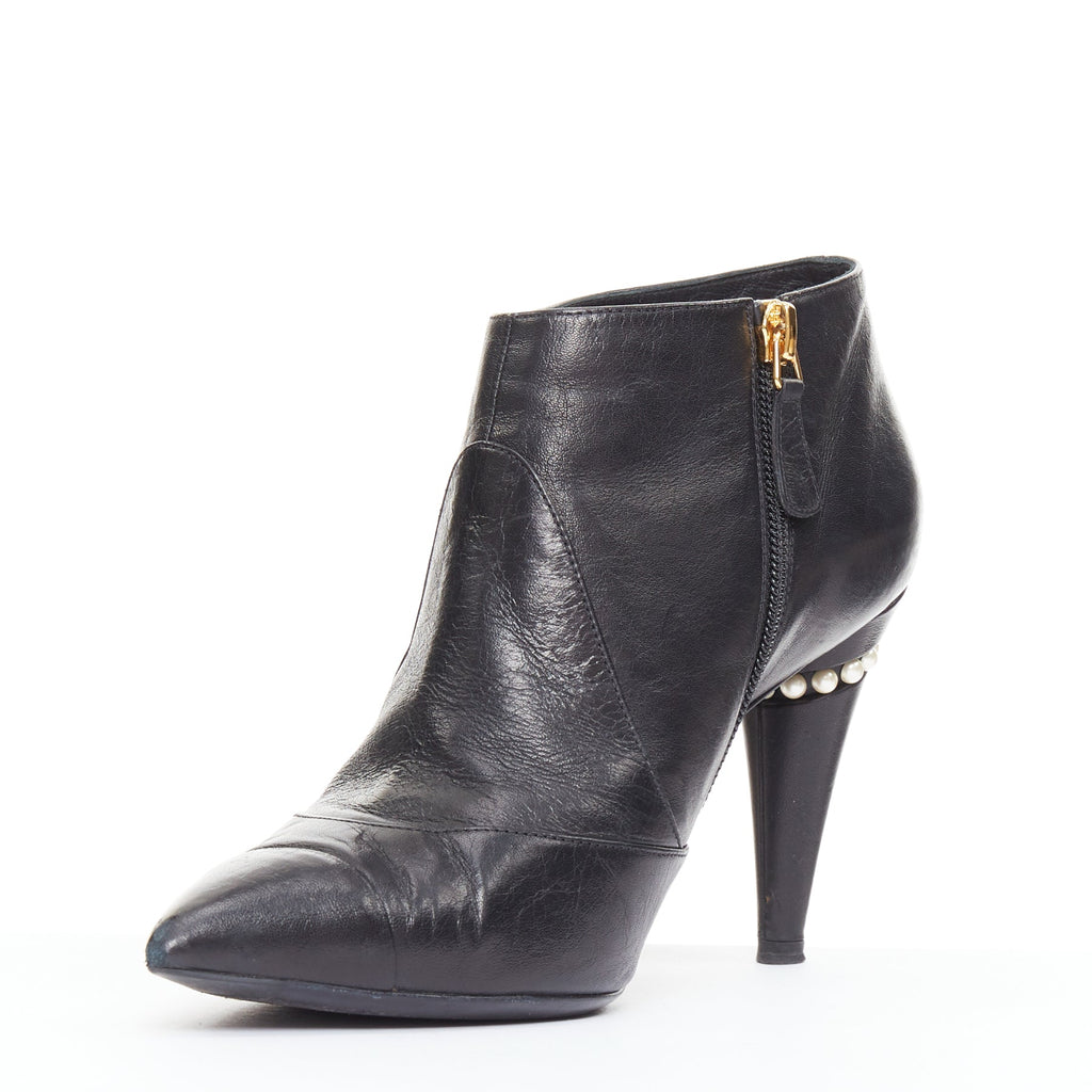 Women's Chanel Leather Cone Heel Ankle Boots