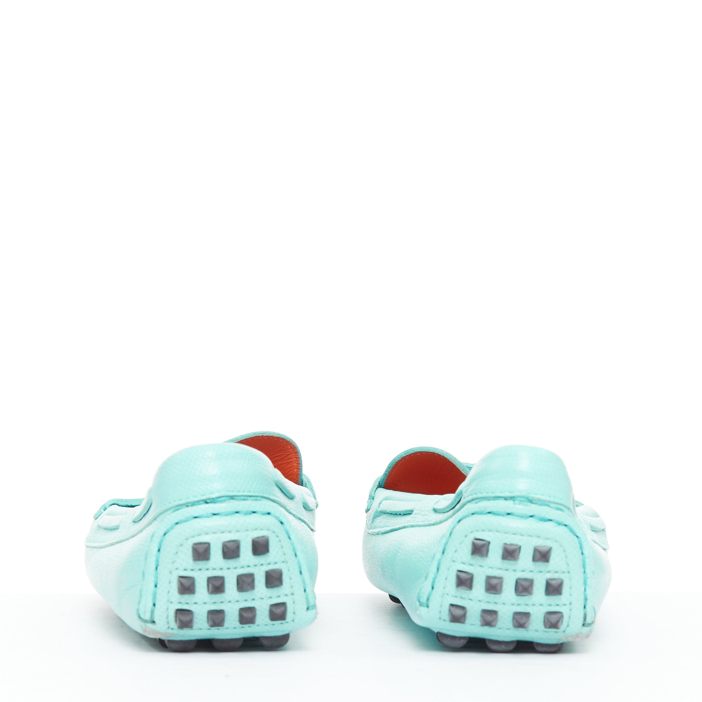 Women's Hermes Leather Silver Stud Driving Loafers