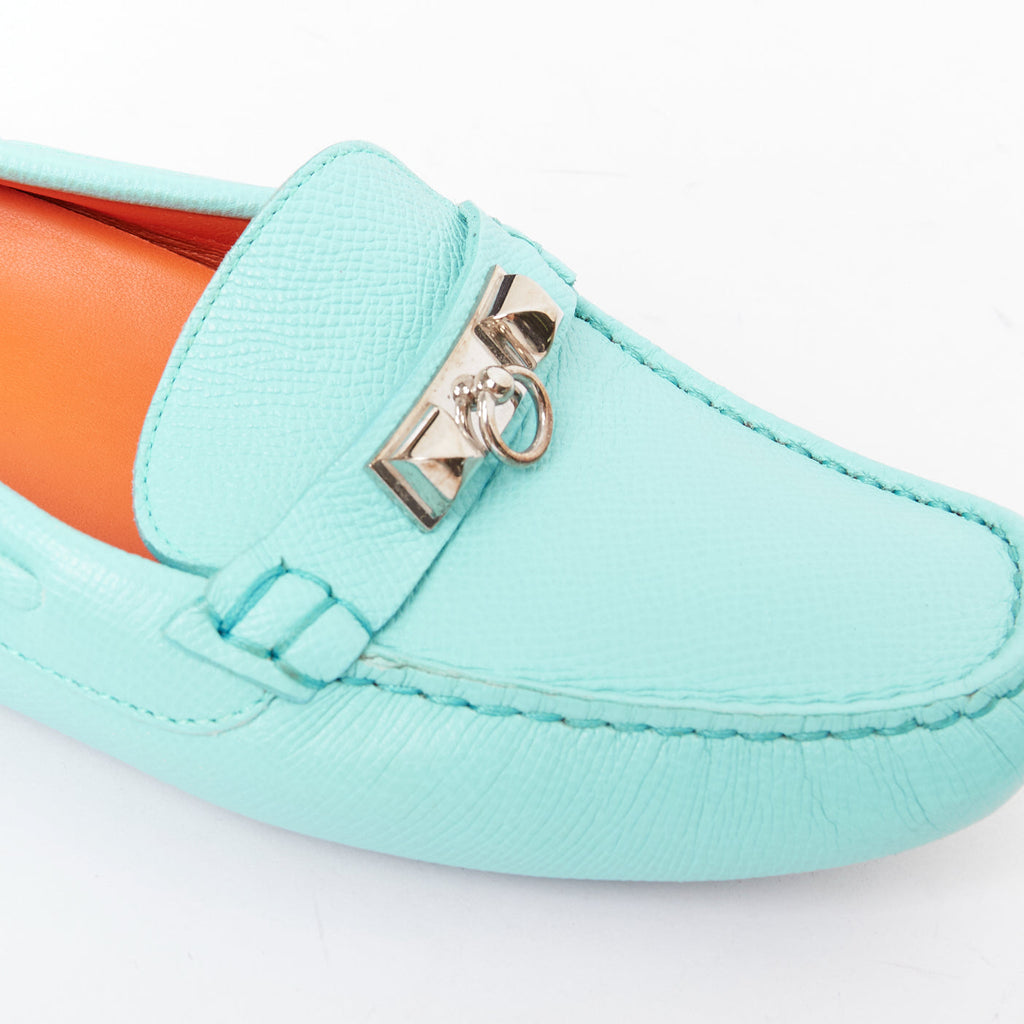 Women's Hermes Leather Silver Stud Driving Loafers