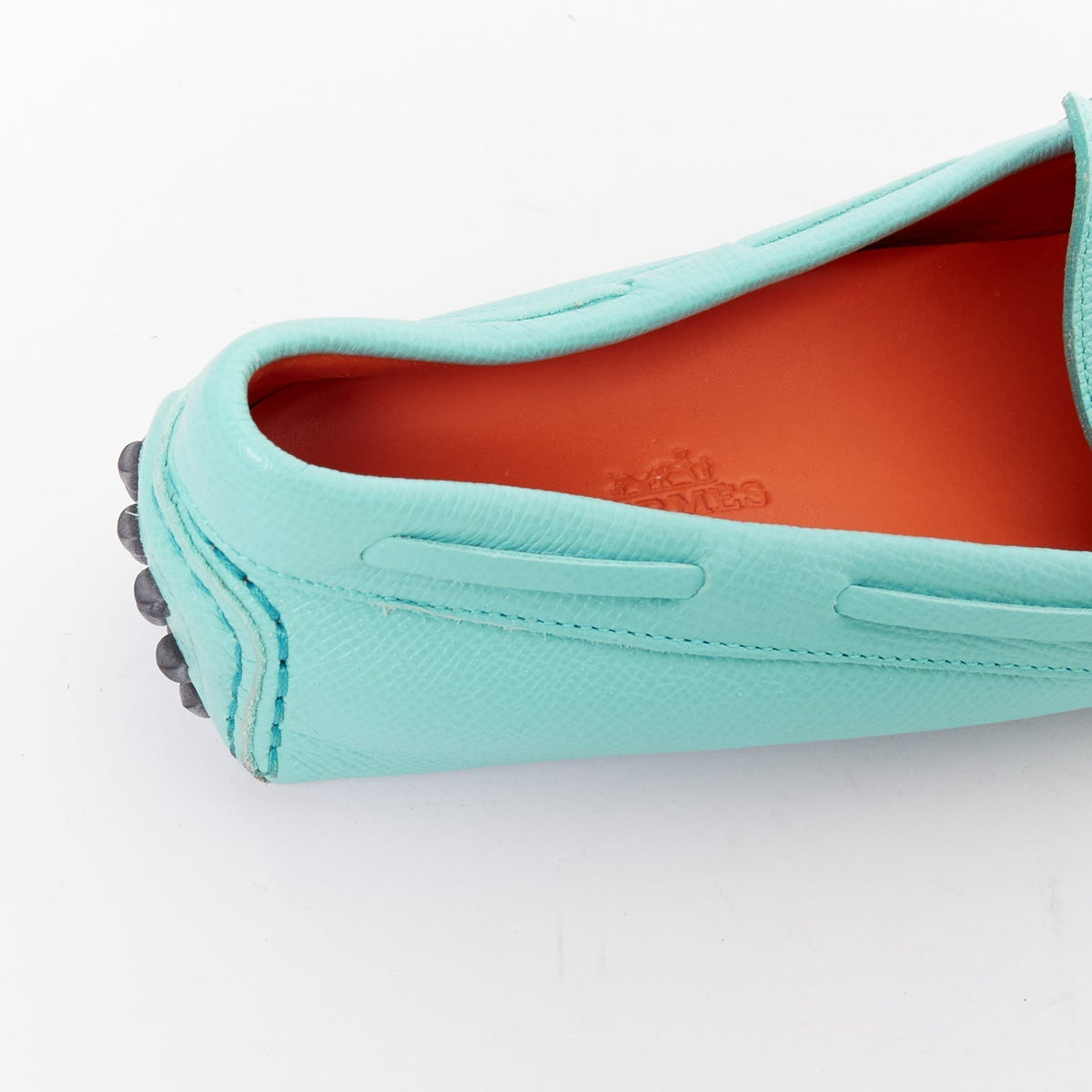 Women's Hermes Leather Silver Stud Driving Loafers