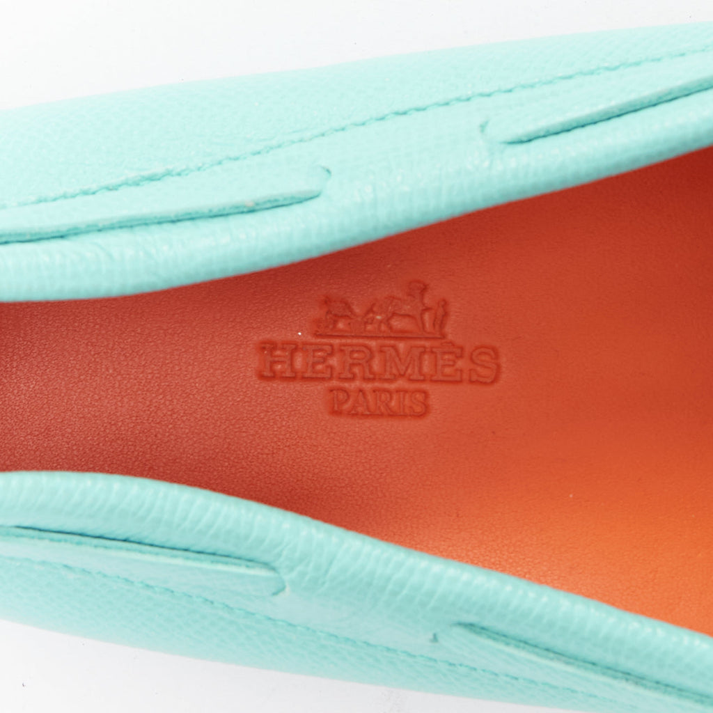 Women's Hermes Leather Silver Stud Driving Loafers