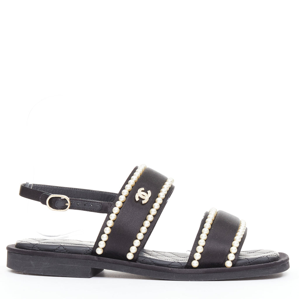 Women's Chanel Pearl Embellished Satin Sandals