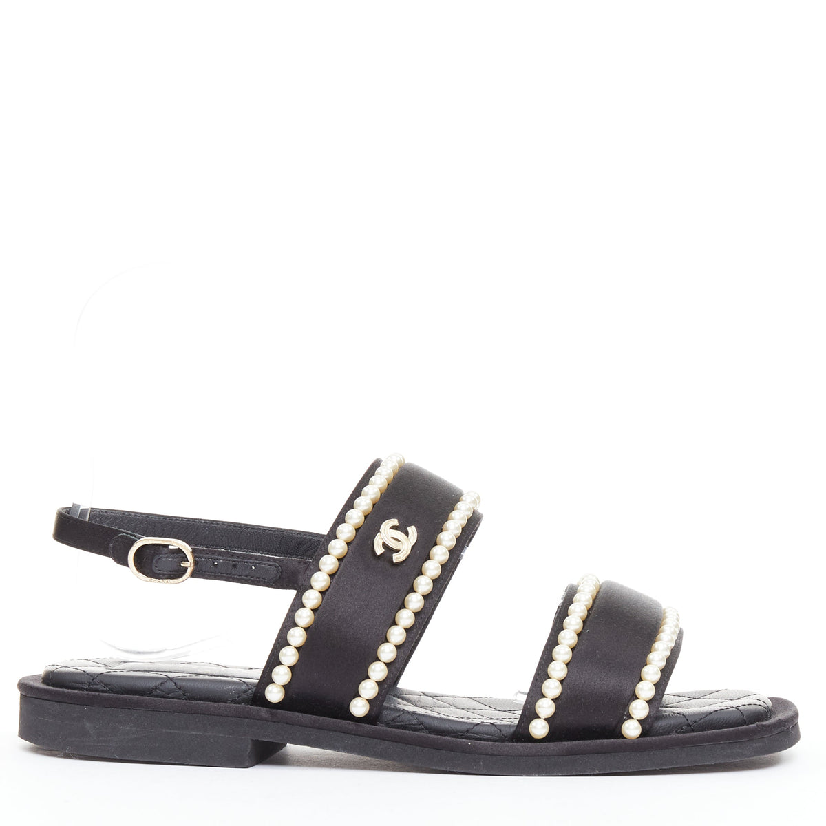 Women's Chanel Pearl Embellished Satin Sandals