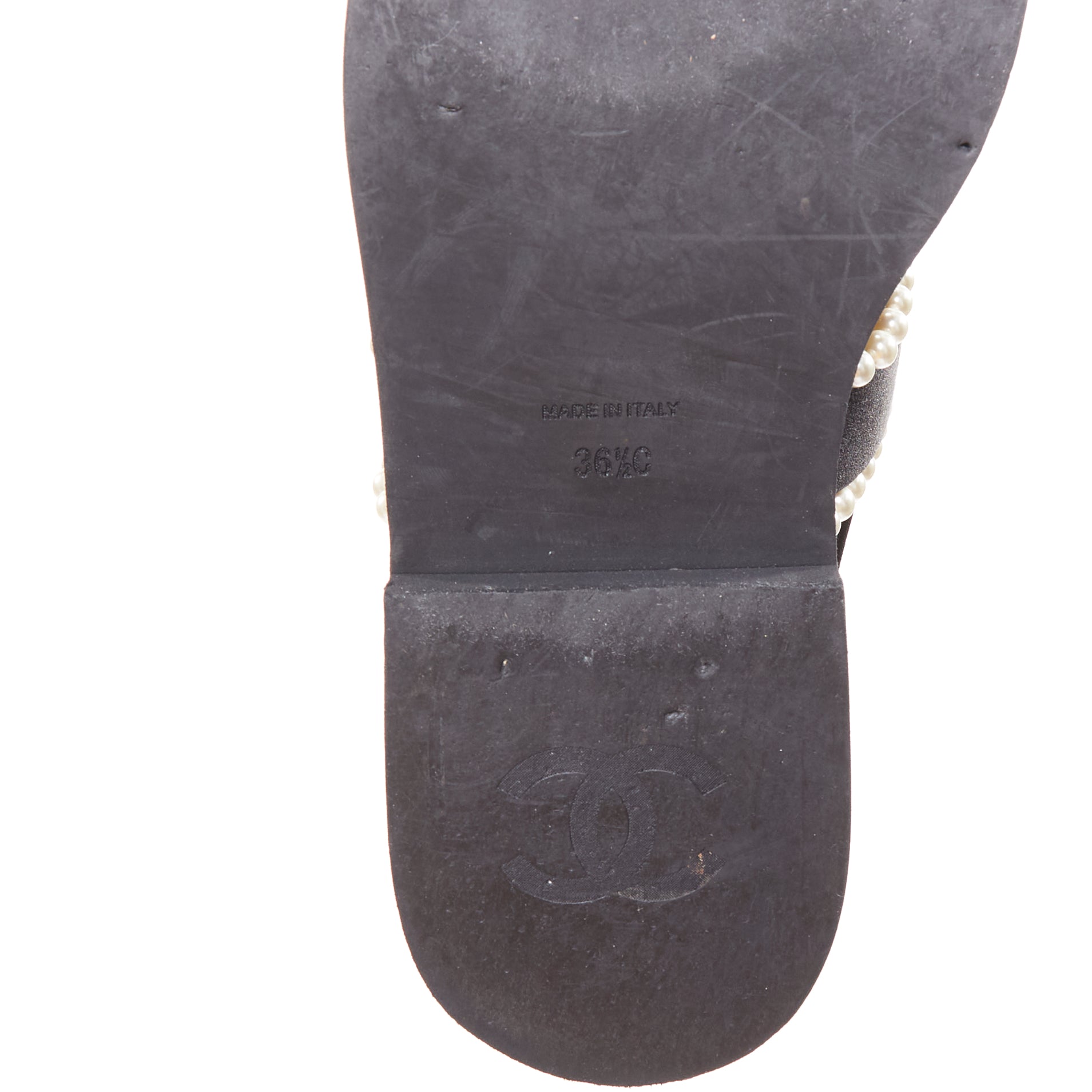 Women's Chanel Pearl Embellished Satin Sandals